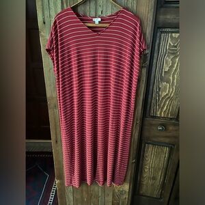 J.Jill Women's 2X Red Striped Dress With Pockets